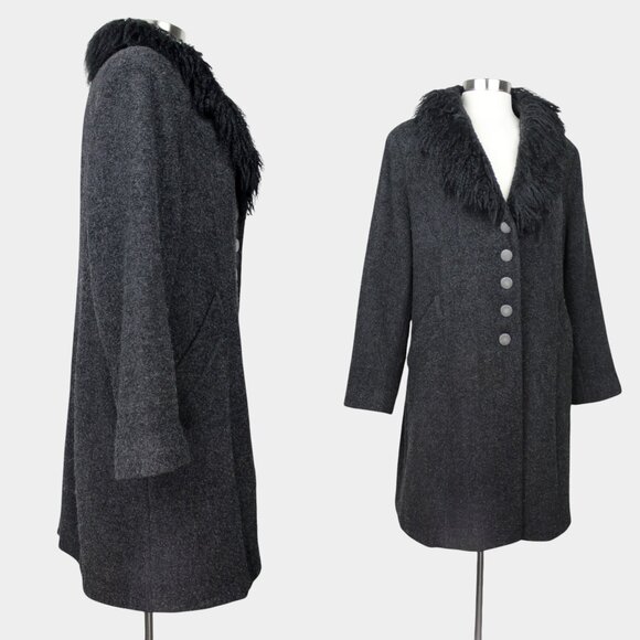 Vintage Utex Shearling Trim Gray Wool Coat, Penny Lane Coat - Picture 2 of 8